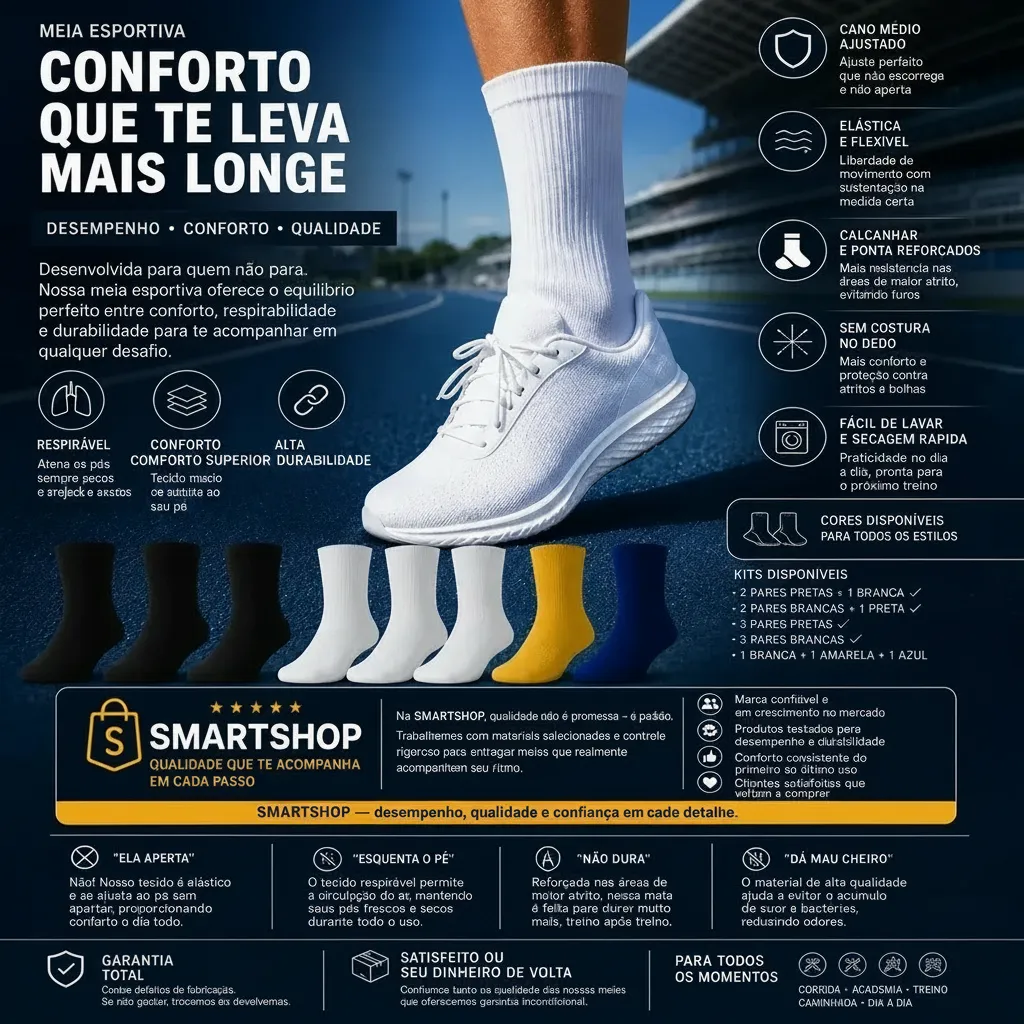 Kit Com 3 Pares Meias Poliamida Corrida Crossfit Compressão